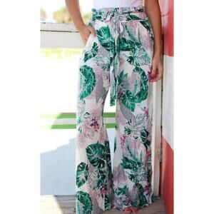 Wish Tropical Print Wide Leg Pants | Size XL